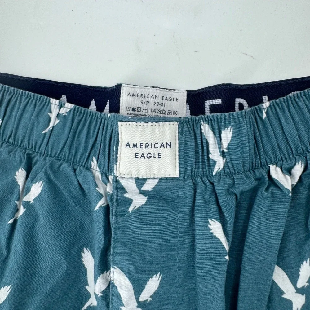 American Eagle Men Teal Bird Print Boxer‎ Shorts Lounge Sleepwear Size S P